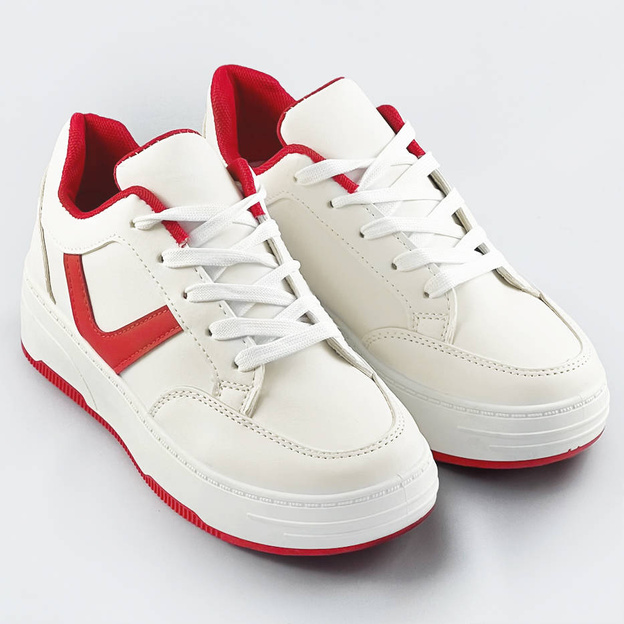 Sznurowane buty sportowe damskie biało-czerwone (s070)