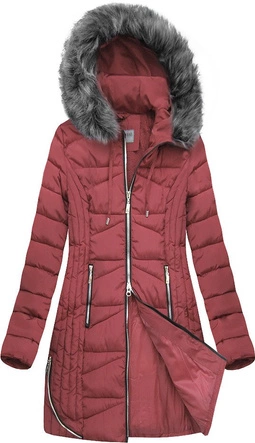 PIKOWANA DAMSKA KURTKA ZIMOWA Z KAPTUREM RÓŻOWA (B2632-30)