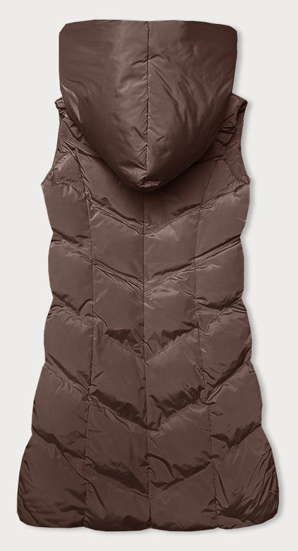 Kamizelka damska ze stójką i kapturem brązowa (23-011)