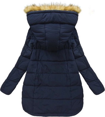 KURTKA Z PUCHEM NATURALNYM GRANATOWA (8062)