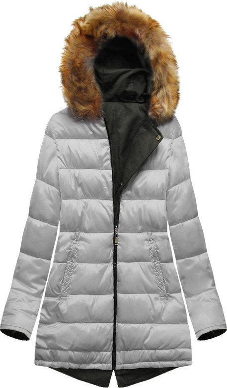 Dwustronna zimowa parka damska z kapturem army-szara (b2636)