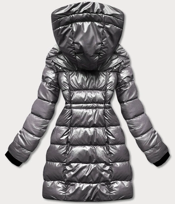 Metaliczna kurtka dwustronna damska szara (R8070)