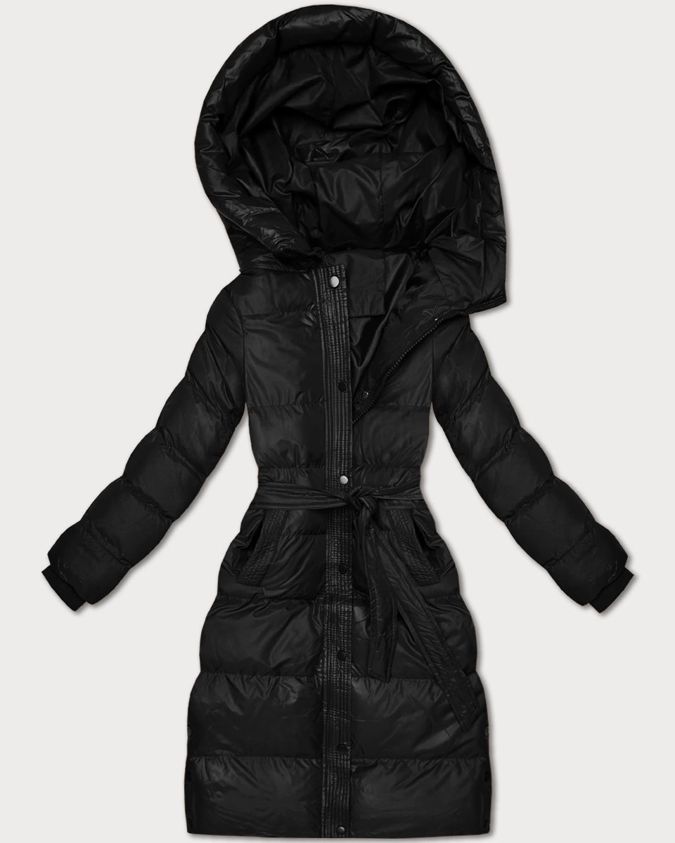 Pikowana kurtka zimowa z paskiem J Style czarna (5M3253-392)