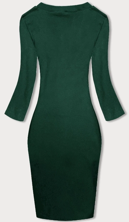 Dopasowana sukienka w prążki z okrągłym dekoltem butelkowa zieleń (5131-38)