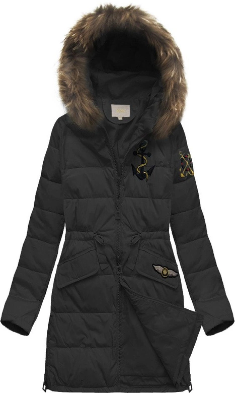 PIKOWANA KURTKA Z NASZYWKAMI CZARNA (MODEL14)