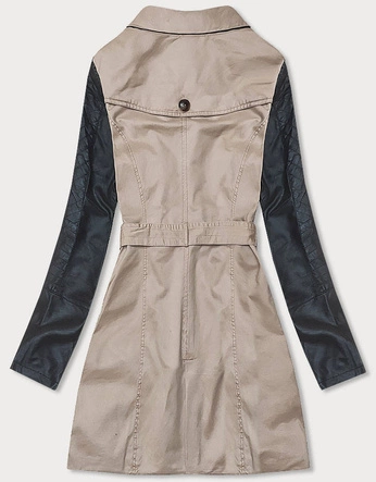 Damski płaszcz z łączonych materiałów beżowy (M206)