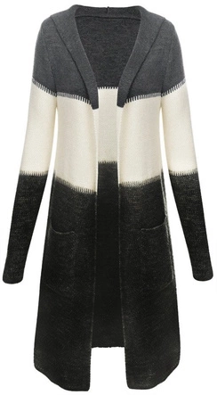 TRZYKOLOROWY KARDIGAN Z KAPTUREM CIEMNOSZARY (119ART)