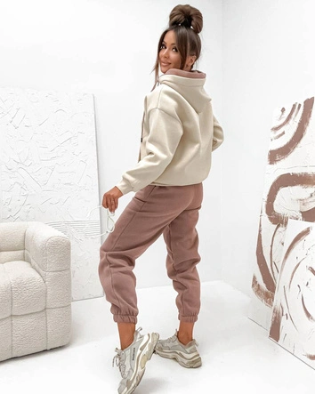 Gruby dwukolorowy dres damski cappuccino (VE102)