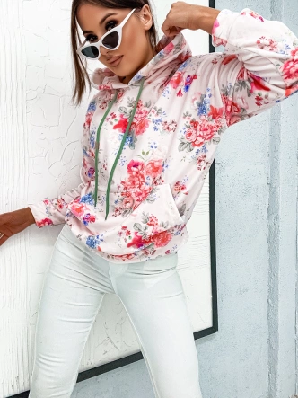 Welurowa bluza damska w kwiaty różowa (82172)