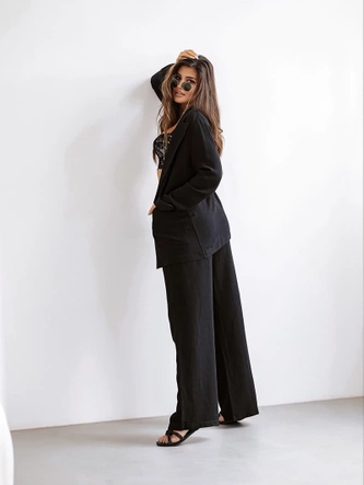 Damski garnitur z lnem czarny (VE48)