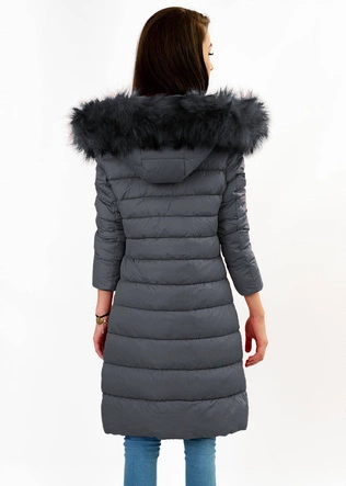 Pikowana damska kurtka z kapturem ciemnoszara (7754)