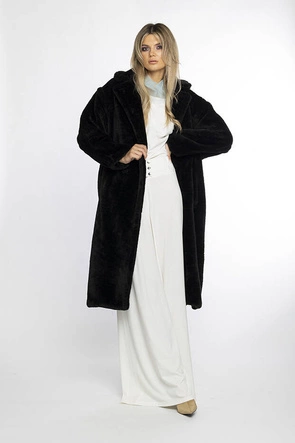 Pluszowy płaszcz damski oversize Ann Gissy czarny (AG1-J9172)