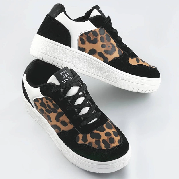 Sneakersy damskie panterka czarne (6363)