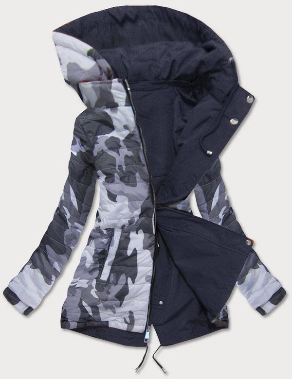 DWUSTRONNA PARKA DAMSKA Z KAPTUREM GRANAT-MORO (XW665X)