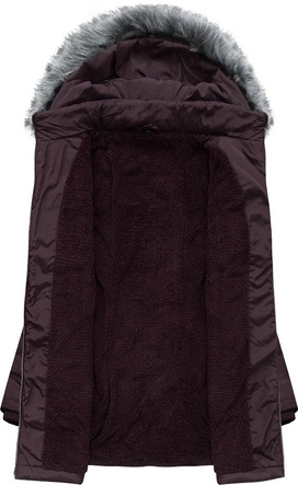 DŁUŻSZA PIKOWANA KURTKA Z KAPTUREM CIEMNOFIOLETOWA (XR2625X)