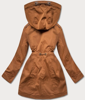 ZIMOWA PARKA DAMSKA Z WSTAWKAMI Z EKOSKÓRY KARMELOWA (2M-21A93)