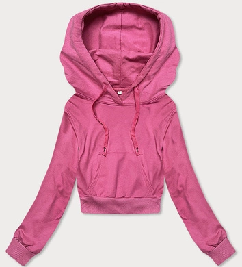 Krótka bluza dresowa z kapturem różowa (8B939-19)