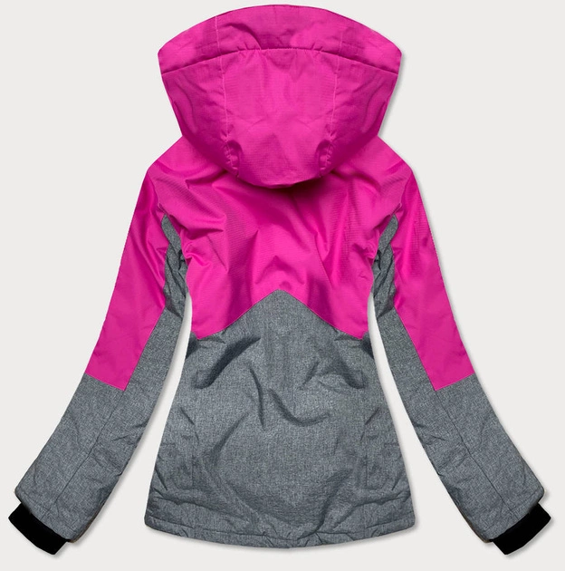 DAMSKA KURTKA ZIMOWA Z PASEM ŚNIEŻNYM SZARO-RÓŻOWA (B2390)