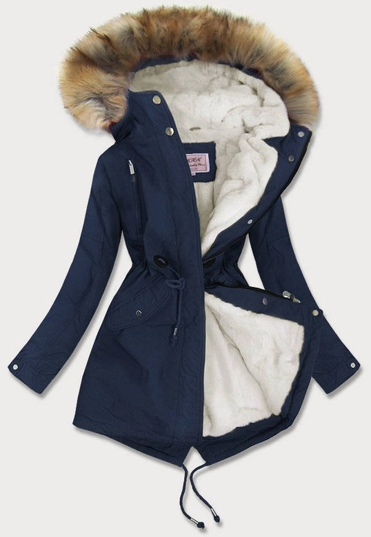 DAMSKA PARKA ZIMOWA NA MISIU GRANATOWA (W378BIG)