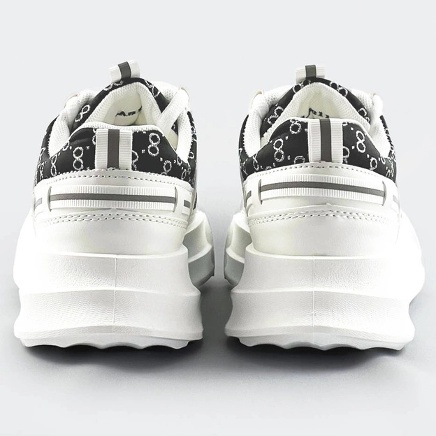 Sportowe buty damskie z ozdobnym wzorem biało-czarne (la811)