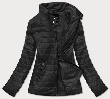 Cienka kurtka damska z dzianinowymi wstawkami czarna (rqw-7013)