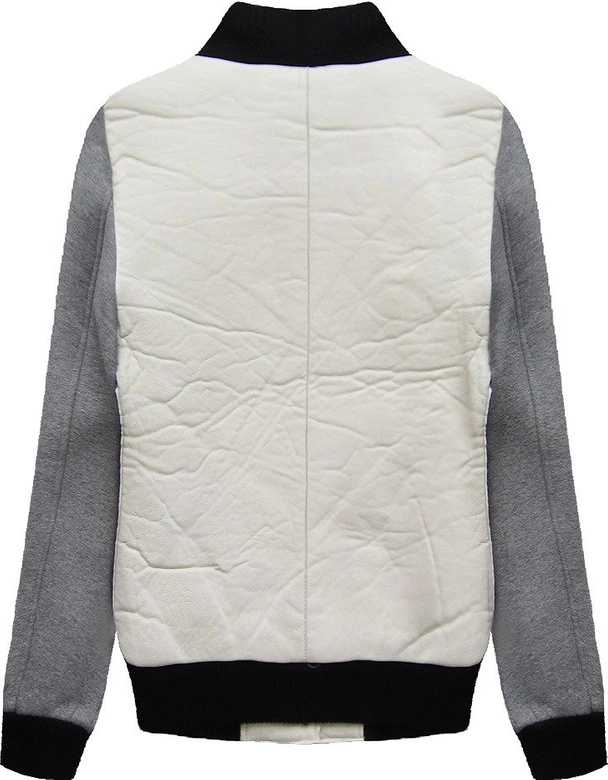 BOMBERKA Z ŁĄCZONYCH MATERIAŁÓW ECRU (028LJ)