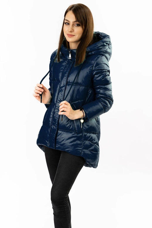 ASYMETRYCZNA DAMSKA KURTKA PIKOWANA GRANATOWA (7658)