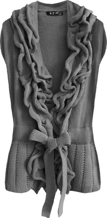 SWETERKOWA KAMIZELKA Z PASKIEM SZARA (1617)