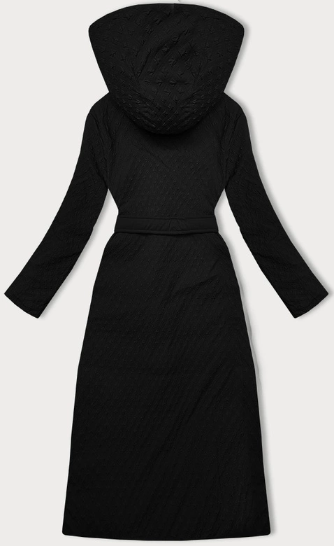 Dwustronny płaszcz damski z paskiem czarny (WD202307)