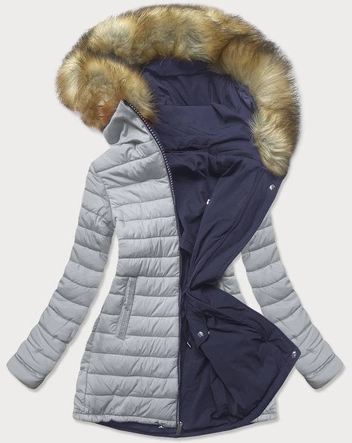 Dwustronna kurtka z kapturem granatowo-szara (w213big)