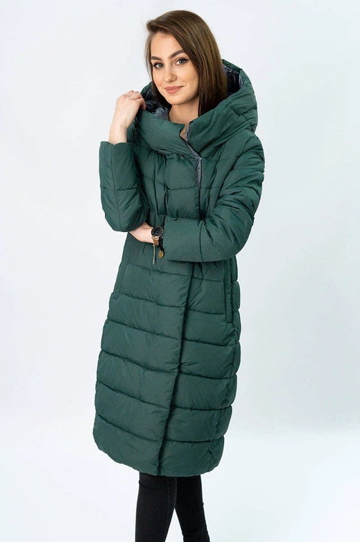 DŁUGA PIKOWANA KURTKA BUTELKOWA ZIELEŃ (7704)