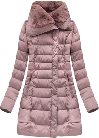 DŁUGA KURTKA DAMSKA ZIMOWA Z KAPTUREM ANTYCZNY RÓŻ (B1068-30)