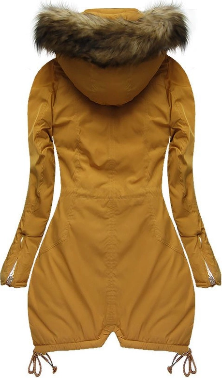 PIKOWANA KURTKA Z KAPTUREM MUSZTARDOWA (7206W)