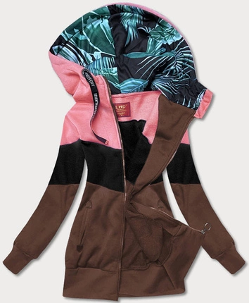 KOLOROWA BLUZA DAMSKA RÓŻ-CZARNY-BRĄZ (AMG-39)