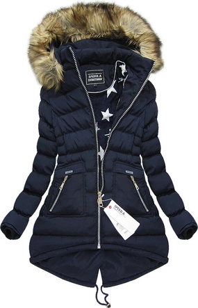 ASYMETRYCZNA KURTKA Z KAPTUREM GRANATOWA (W812)