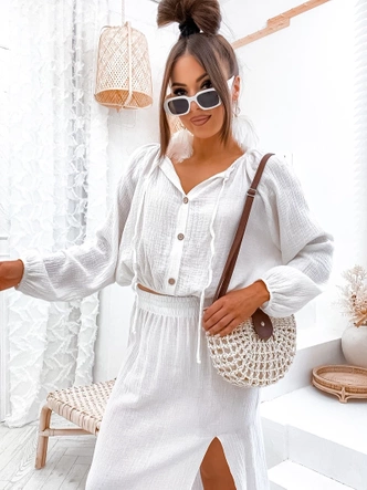 Komplet muślinowy bluzka i spódnica ecru (8290)