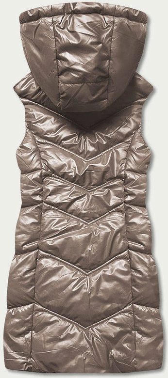 DAMSKA KAMIZELKA Z KAPTUREM CIEMNY BEŻ (B8026-12)