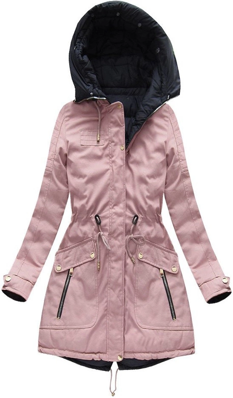 DWUSTRONNA DAMSKA KURTKA ZIMOWA Z KAPTUREM RÓŻOWO-GRANATOWA (W632)