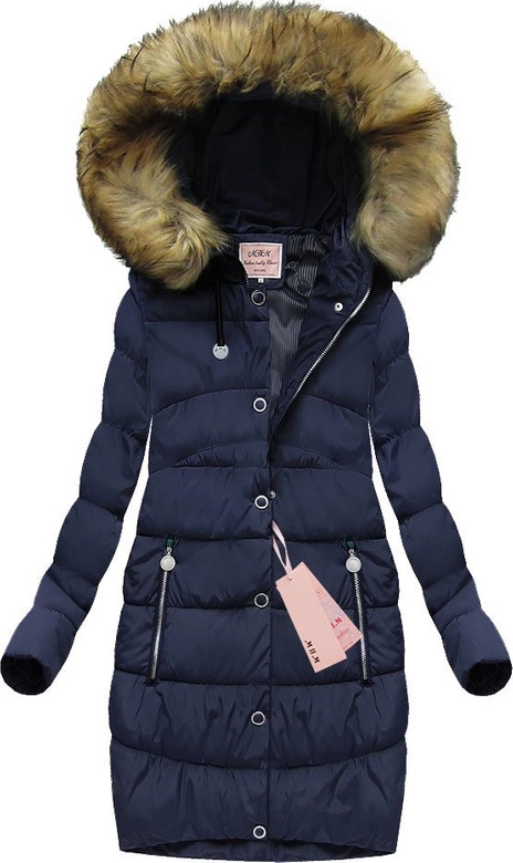 PIKOWANA KURTKA Z KAPTUREM GRANATOWA (W595-1)