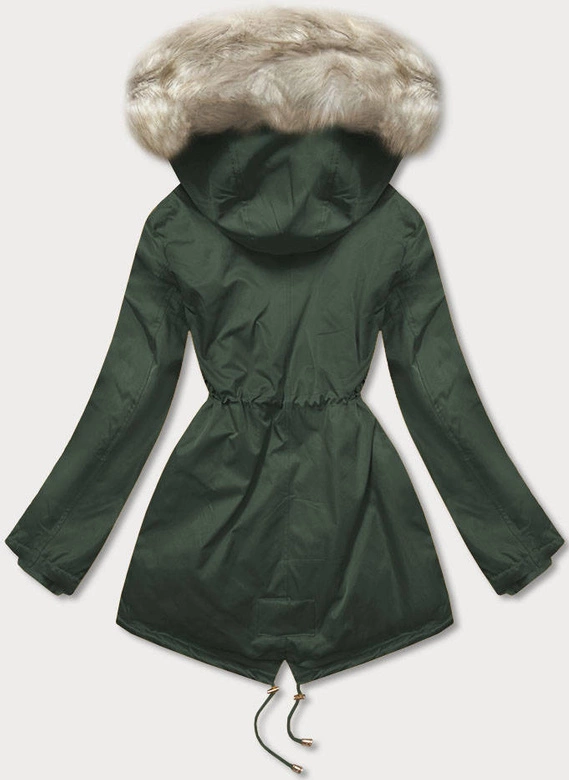 Damska parka zimowa na futerku army (b508)