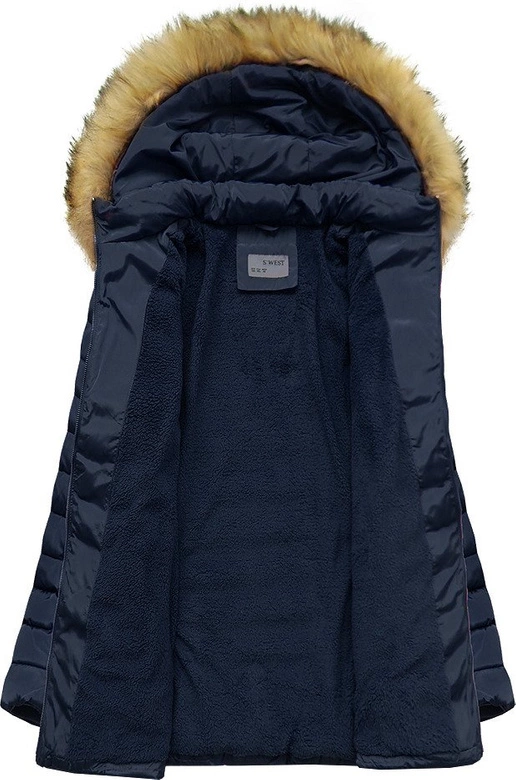 PIKOWANA DAMSKA KURTKA ZIMOWA Z KAPTUREM GRANATOWA (B2630-30)