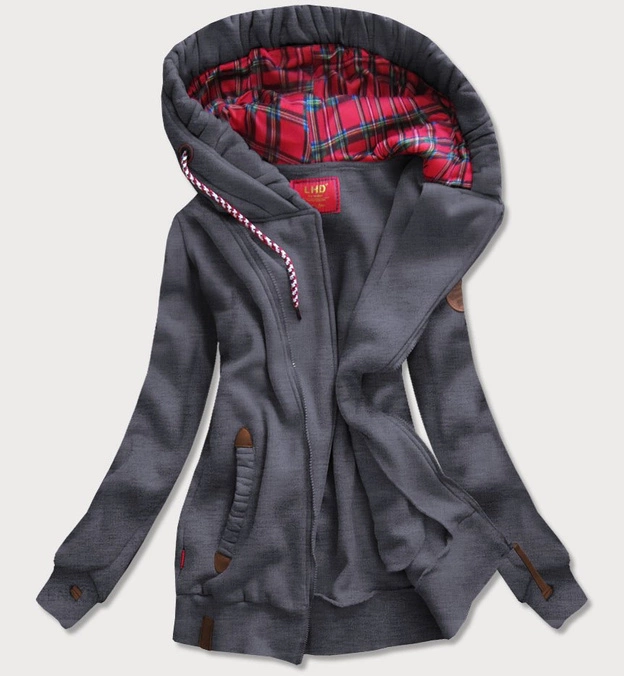 DŁUGA DAMSKA BLUZA DRESOWA Z KAPTUREM GRAFITOWA (725)