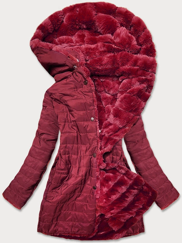 LEKKA KURTKA ZIMOWA DAMSKA FUTRO 2 W 1 BORDOWA (39039)
