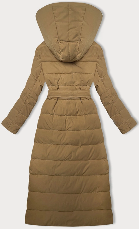 Dwustronny płaszcz damski z paskiem camel (WD202307)