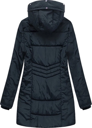 DŁUŻSZA PIKOWANA KURTKA DAMSKA Z KAPTUREM GRANATOWA (B2625-30)