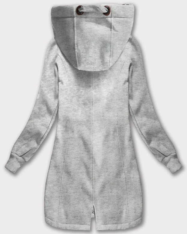 Długa bluza damska z kapturem jasny szary (AMG-675/2)