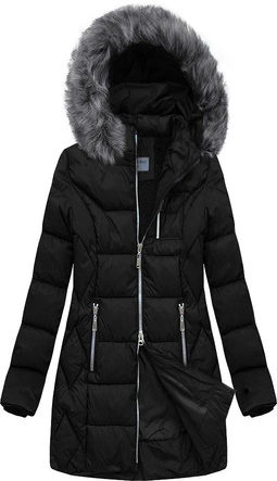 PIKOWANA KURTKA Z KAPTUREM CZARNA (B2644)