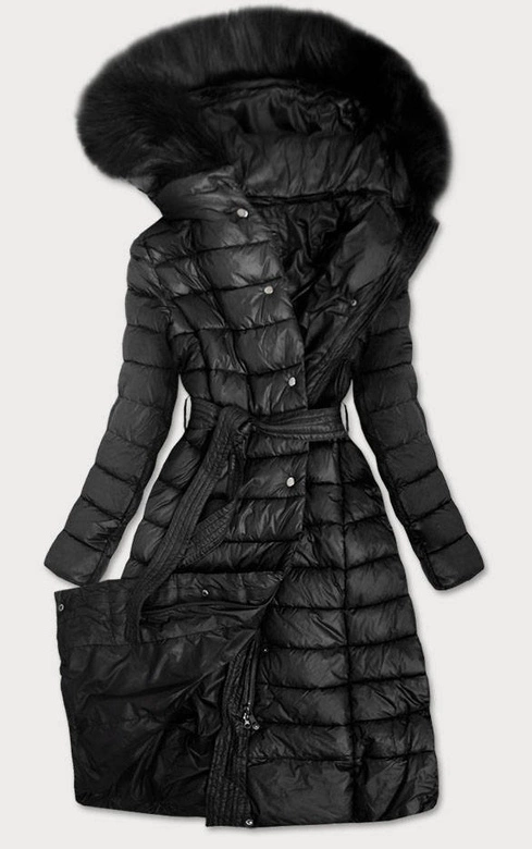 DŁUGA PIKOWANA KURTKA CZARNA (7761)