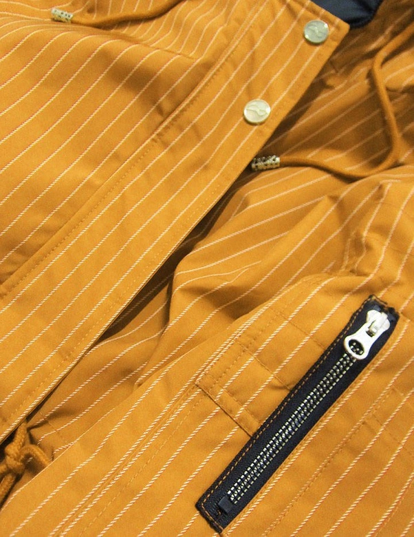 DWUSTRONNA KURTKA Z KAPTUREM W PASKI ŻÓŁTO-CZARNA (W659BIG)