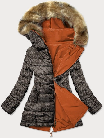 Dwustronna kurtka damska pomarańczowo- brązowa (w555)